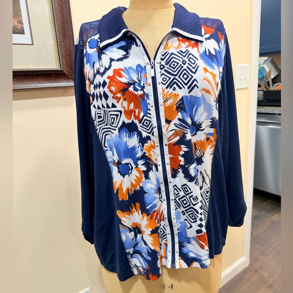Alfred Dunner Floral and Geometric Patterned Cardigan